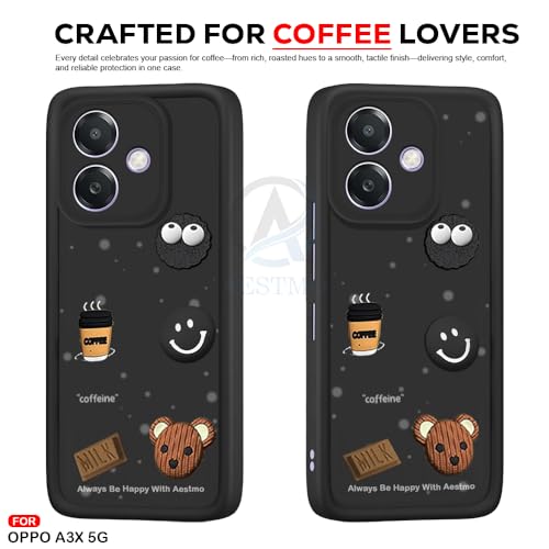 Image of AESTMO Back Case Cover for Oppo A3X 5G Cover | Cute Fun Cartoon 3D Ball | Coffee Silicone Case | Full Body Protection | Camera Protection Back Cover for Oppo A3X 5G (Black)