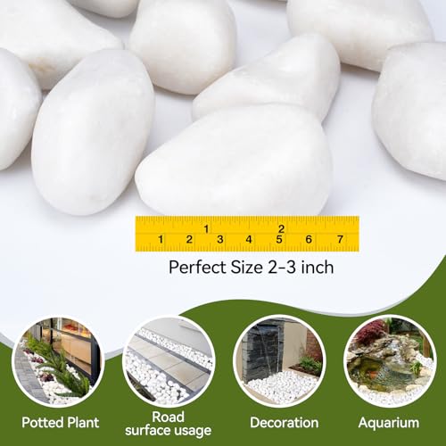 Image of Pulovin 40 lbs White Rocks for Landscaping, 2-3 Inch Large White Rocks for Plants, Decorative Polished Stones for Garden, Walkways, Yard, Plants Pots, Vases, Crafts