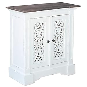 Sunset Trading Cottage Solid Wood Accent Two Doors with Storage Distressed WhiteDriftwood Brown Fully Assembled Cabinet Whitewash Raftwood