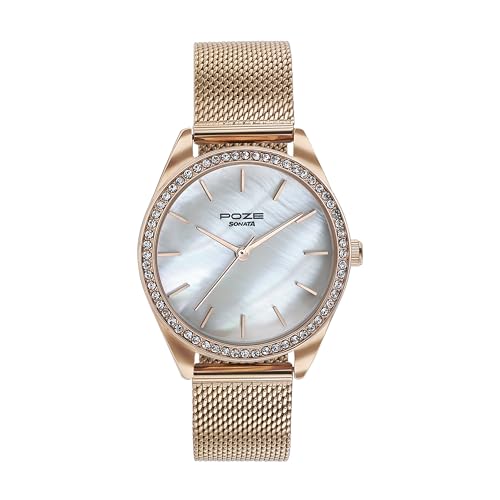 Sonata Poze Quartz White MOP Dial Rose Gold Metal Strap for Women-SP80078WM01WF (B0DDTYSLK4) Amazon Price History, Amazon Price Tracker