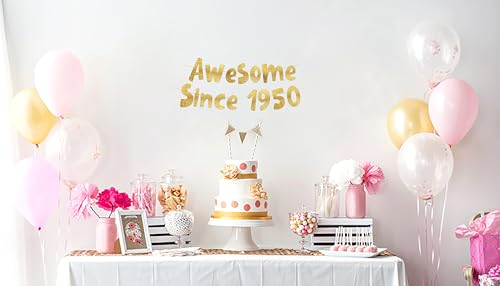 Image of Pre-Strung Awesome Since 1950 Gold Glitter Banner - Funny 76th Birthday Decorations for Men and Women - Birthday Party Supplies and Gifts