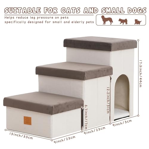 Dog Stairs for Small Dog, Foldable Pet Steps with Storage for High Bed, Portable Ramp Stairs for Couch, 3-Step Pet Stairs for Small Dogs and Cats - Image 3