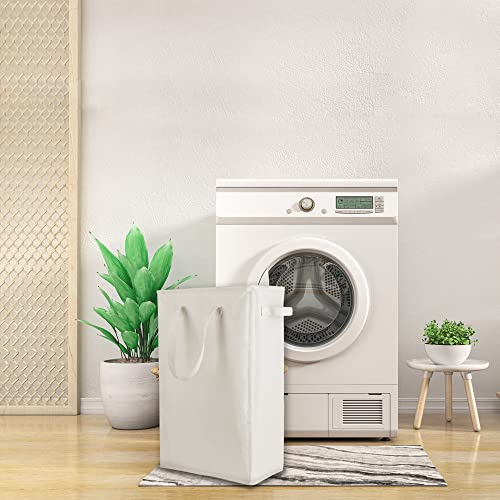 Odonata Slim Laundry Hamper Handles Collapsible Laundry Basket Thin Dirty Clothes Basket Narrow Laundry Bag Foldable Dirty Hamper 45L (Beige) #TOP6