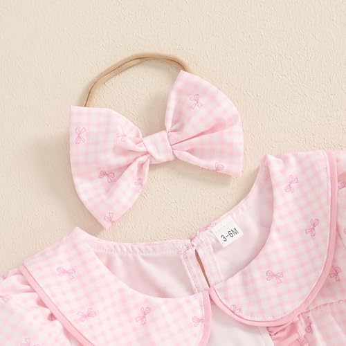 BemeyourBBs Baby Girl Bubble Romper Short Sleeve Peter Pan Collar Jumpsuit Newborn Infant Summer Clothes4