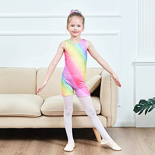 Image of MODAFANS Leotards for Girls Gymnastics with Shorts Dance unitards Tumbling Biketards with Hair Scrunchie for3-13T
