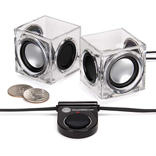 GOgroove SonaVERSE USB Computer Speakers with 2.0 Power, 3.5mm AUX Input, 6 Watt Output, Mini USB Block Clear Acrylic Design for PC, Laptop, Desktop, Office Desk Decor, Home