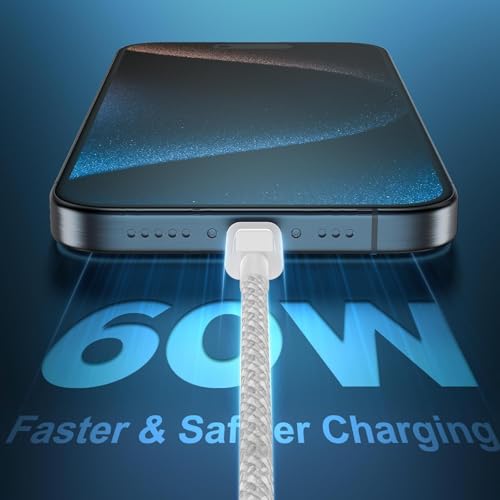 Image of iPhone Charging Adapter for iPhone 15, iPhone 15 Pro, iPhone 15 Pro Max, 15 Plus, 16, 16 Pro, 16 Plus, 16 Pro Max with C to C Woven Charging Cable MFI Certified