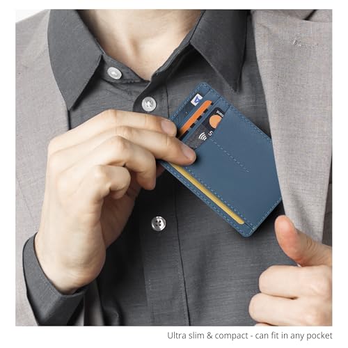 Image of Oak Leathers Leather Slim Minimalist Wallet for Men & Women RFID Front Pocket Leather Card Holder Wallets (Nappa Ottanio)
