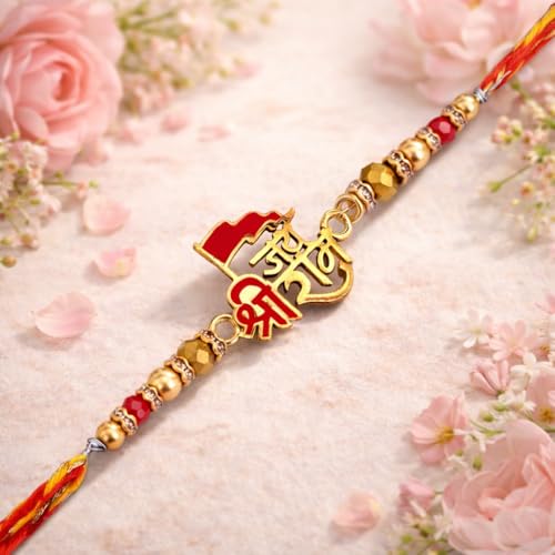 Image of Riddhika Ventures Glorious Gold Plated Auspicious Diamond Ring Rakhi with Roli Chawal and Greeting Card