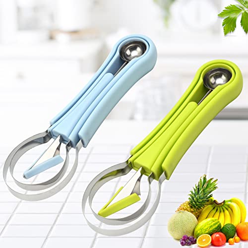 Melon Baller Scoop Set, Stainless Steel Fruit Carving Tools Dig Pulp Separator Double Sided Melon Baller Spoon For Watermelon Ice Cream Green #TOP6
