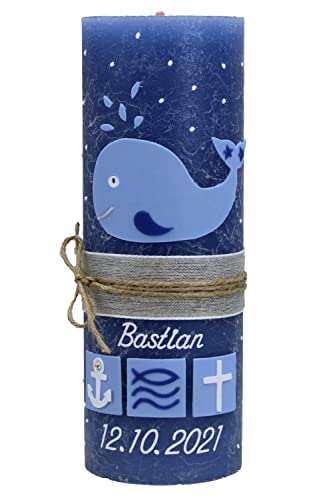 Christ-Kerzen Taufkerze Bastian Junge oder Mädchen mit Name und Datum, individuell und handverziert 1446, Variante:Klassischer Docht Cover