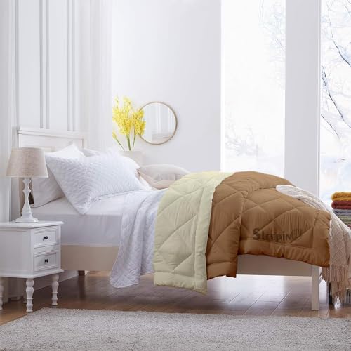 Image of 600 GSM Heavy Winter Double Bed Comforter | Microfiber, Breathable, Reversible,Soft, Lightweight & Machine Washable Comforter for Double Bed 90x100 Inch - BeigeIvory