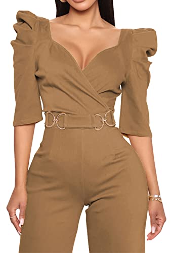 Overol para mujer de pantalones largos y anchos con cinturón regulable para ajustar la cintura