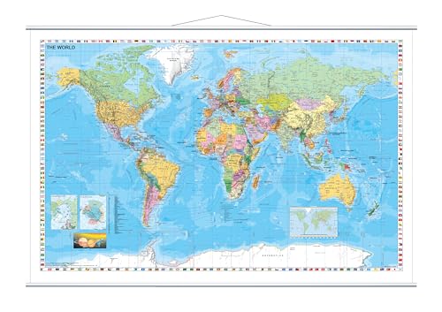 Carte du monde plastifiée FRANKEN 137x97 cm avec profilés métalliques pour bureau et école