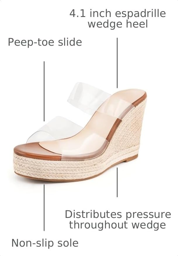 Image of WIRALOMI Women Clear Wedge Heel Sandals Slip On Espadrilles Platform Sandals Slide Summer Beach Crystal Mules Sandals