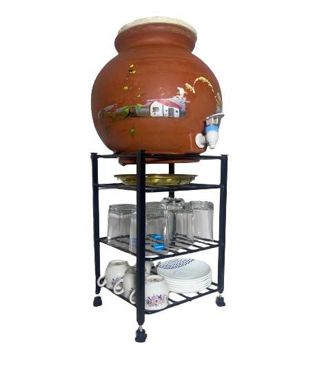 A to Z Hub GT 3-Tier Water Mataka Pot Stand Rack: Cup, Glass, Dish with Adjustable Bush clay pot holder,water matka pot holder,kitchen platform stand