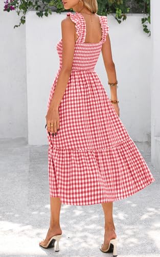 Image of PRETTYGARDEN Women's Summer Dress Casual Ruffle Strap Gingham Midi Sundress