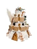 Oh Baby! Diaper Cake - Teddy Bear Diaper Cake w/Wooden Blocks - Baby Shower Gift, Gender Neutral, Boy, Girl Diaper Cake, Baby Shower Centerpiece - Tumbleweed Babies (Without Teddy Plush)