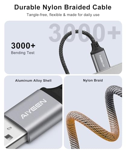 Image of USB to 3.5mm Female Audio Adapter Cable, Nylon Braided 15cm USB Male to Aux Jack Stereo Converter with Hi-Res Chip, Plug & Play, for Headphones, Speakers, Car AUX (Grey)