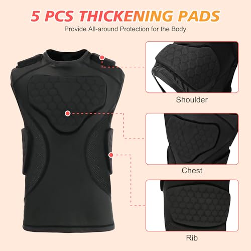 image for GUOZI Youth Football Padded Shirt, Chest Rib Protector, Compression Pa