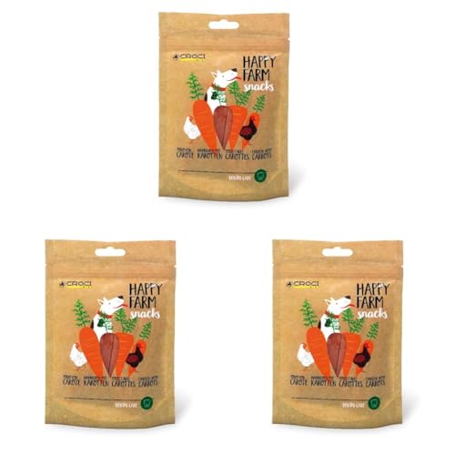 Croci Happy Farm - Premio masticativo per cani, snack cane naturale, alimento complementare proteico con verdure, Pollo e Carote, 80g (Confezione da 3)
