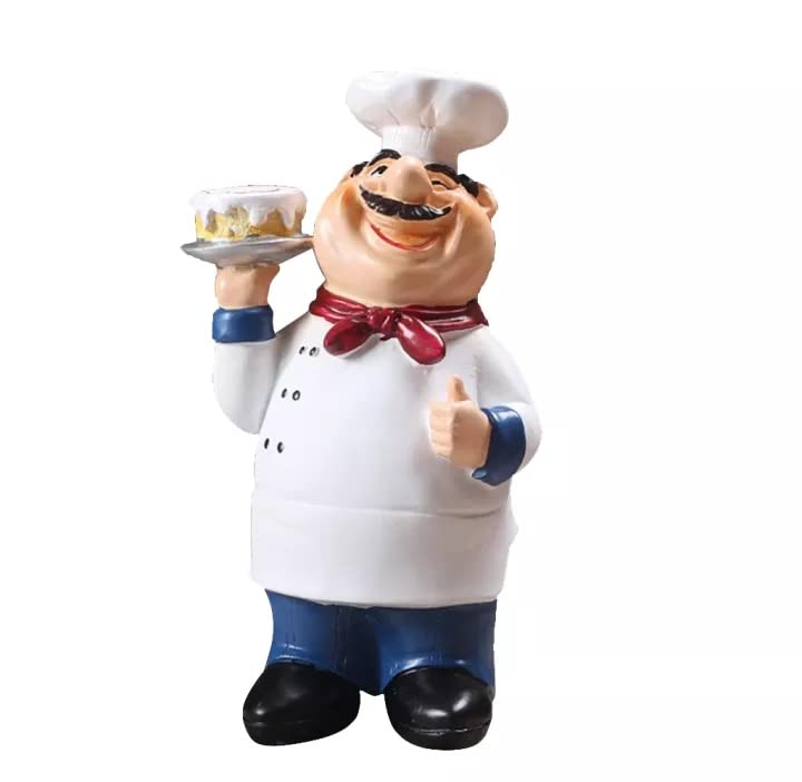 Holding Cake Resin Fantasy Figurines Decorative American Chef Statue For Counter Restaurant Cafe,White-Red-Brown,11 X 8 cm