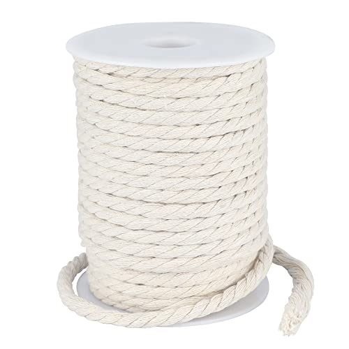 KINGLAKE Cuerda de algodón de 30 m, 6 mm, cordón de macramé Grueso Natural para Manualidades, jardinería, Envoltura, decoración
