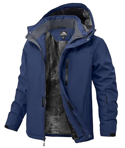 Buyboxs Mens Winter Coat Waterproof Snow Ski Jacket Snowboard Warm Rain Windbreaker Insulated Hood Fleece Lined Navy M