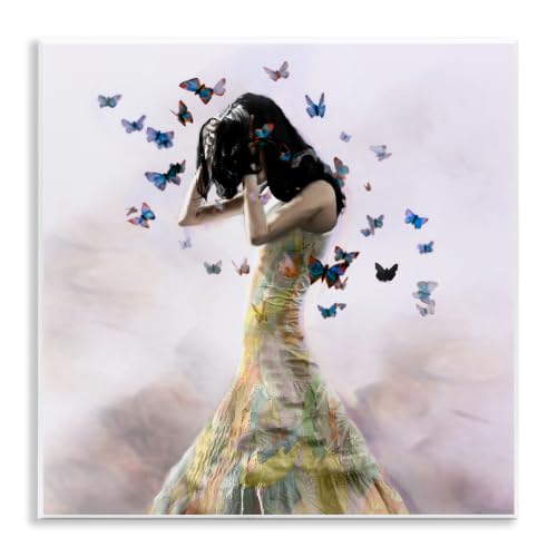 Stupell Industries Ethereal Woman Yellow Gown Flying Blue Butterflies, Design by Christopher Cuseo