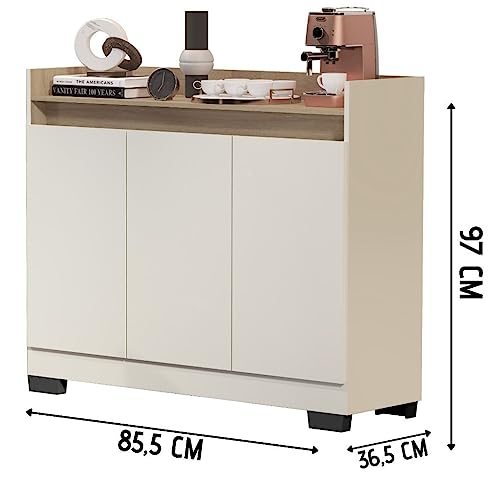 Rack Aparador Buffet Cantinho Café Retrô 3 Portas Ryzen (Off White)