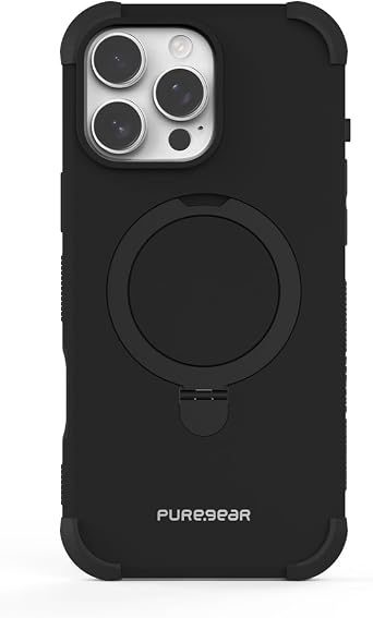 PureGear DualTek KIK - Magnetic Phone Grip Case for iPhone 16 Pro Max, Military Tested and Approved, MagSafe Compatible, Heavy-Duty Durable Protective iPhone 16 Pro Max Case, Built-in Kickstand, Black