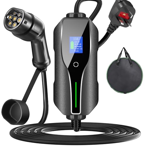 8M EV Charger Type 2 Charging Cable 3 Pin Plug with Controllable Digital Screen, VIHBRAI 6/8/10A Adjustable, IP67 Waterproof Electric Car Charger Battery Charging Units with Carry Bag