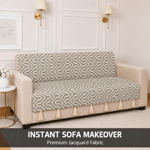 Image of STITCHNEST 'Nomad Weave Collection' 3 Seater Sofa Cover - Full Coverage| Elegant Jacquard Fabric, Decorative Tassels, Washable & Durable for Modern Living66
