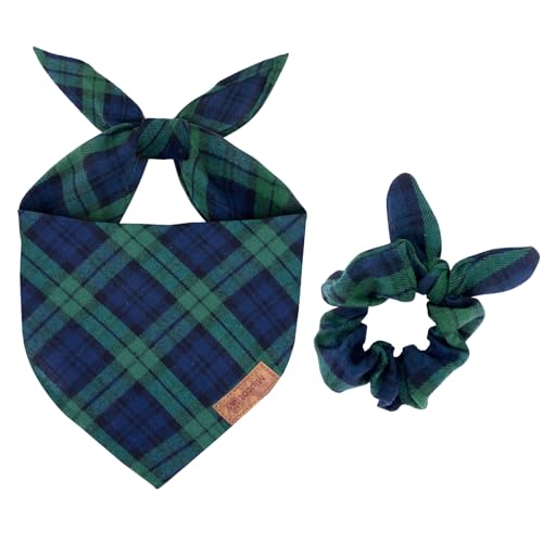 Christmas Dog Bandana & Matching Scrunchie Set – Plaid Scarf