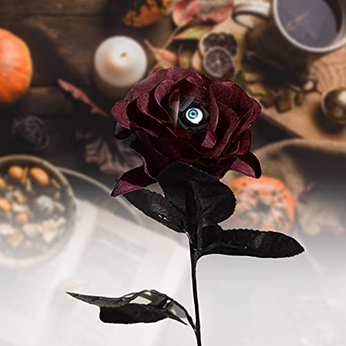Flueyer 12 Pcs Halloween Black Roses Centerpieces, Artificial Flowers With Eyeballs Fake Rose For Party Arrangements Home Wedding Decor, Red, A2 #TOP2