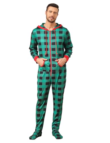 Image of Veseacky Family Christmas Pajamas Matching Sets Adult Onesie Zipper Hooded Footed One-Piece Pjs Jumpsuits