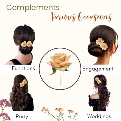 Image of Hair Flare Artificial Plastic & Metal Rose Flower with An Abundance of Petals Design Hairpin /Hair Clip /Judabun | Bridal Hair Accessories, Wedding, Festival for Women & Girls - 2700, Set of 2