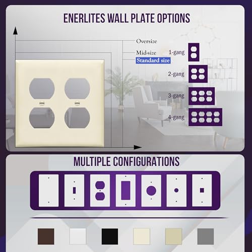 Enerlites 8822-LA Duplex Receptacle Outlet Wall Plate, Standard Size 2-Gang, Polycarbonate Thermoplastic, Light Almond by ENERLITES - Image 5