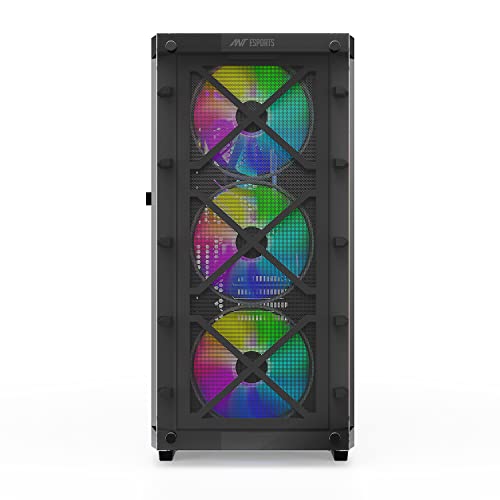 Image of Ant Esports ICE-5000 RGB Mid- Tower Computer Case /Gaming Cabinet - Black | Supports E-ATX, ATX, Micro-ATX, Mini-ITX | Pre-Installed 3 x 120mm ARGB Fans in Front