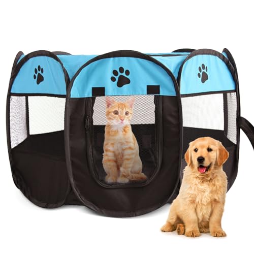 Recinto Cani da Interno, 74x74x43cm Recinto per Gatti, Box Pieghevole per Cane, Gabbia per Gatto Esterno, Box per Cucciolo Gattini Conigli, Blue
