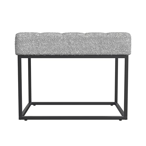 Image of HomePop 22 inch Theodore Channel Tufted Ottoman - Cream Boucle with Gray Yarns