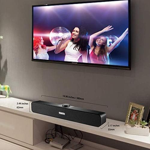 Computer Speakers, Wired Speakers USB Powered With 2 Diaphragms Soundbar with Knob, Powerful Stereo, 3.5mm Aux Input, Volume Control for PC, Desktop, Laptop, Phone, Cell phone, Smartphone, Black