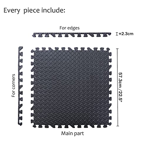 HongK 6 piezas (24 Sqft) Piso de Goma Negro para Gimnasio, Tapete de Ejercicio y Yoga de Espuma EVA 24x24 con Entramado tipo Rompecabezas miniatura 2