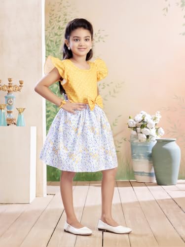 Image of Aarika Girls Casual Wear Firozi Colour Polka DotFloral Print Cotton Blend Frock