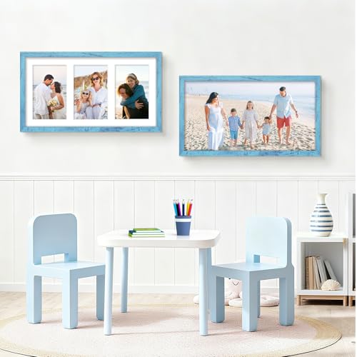 Image of DUENPY 8x14 Collage Picture Frame 4x6 Collage Picture Frame Displays Three 4x6 inch Photos or 8x14 (Without Mat) for Available Horizontal Wall Mounting Display and Vertical Blue