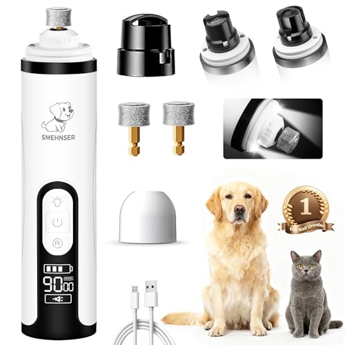 PleySyncz Upgraded Silent Dog Nail Grinder, Cordless Grooming Pro Nail Grinder with 3 Adjustable Speeds & Led Light, Painless Paws Grooming for Small Medium Large Dogs & Cats (2 Replacement Heads)