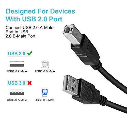UYGHHK USB Printer Cable, USB 2.0 A Male to B Male, Type B Lead Scanner Cord Plug & play for HP Brother, Lexmark, Dell - Image 3