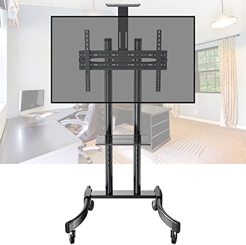 SRHIMEOS Mobile Standing TV Cart Height Adjustable for 32"-65" Plasma LCD LED Flat Screen/Curved TV, Max VESA 600x400 mm with Tilt, Swivel and Height Adjustment Stand, Can Bear 75kg/165lbs