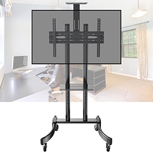 Srhimeos Mobile Standing Tv Cart Height Adjustable For 32"-65" Plasma Lcd Led Flat Screen/Curved Tv, Max Vesa 600X400 Mm With Tilt, Swivel And Height Adjustment Stand, Can Bear 75Kg/165Lbs #TOP4
