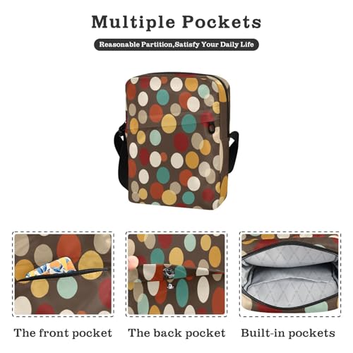 cute messenger bag Small Crossbody Bags For Women Everyday Purses Adjustable Strap for Shopping Shopping- Seamless Vintage Brown Dots2